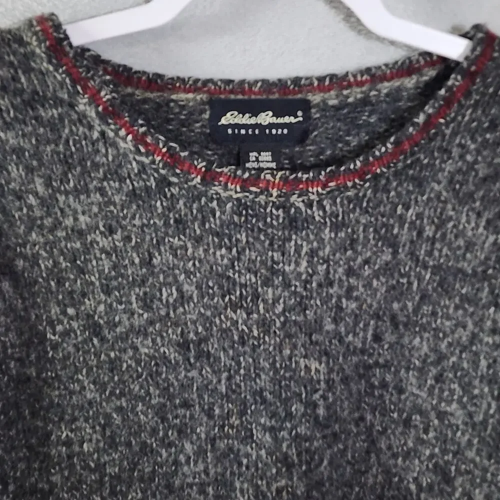 Vintage Eddie Bauer Mens Wool Sweater Dark Grey Red Trim Size XXL